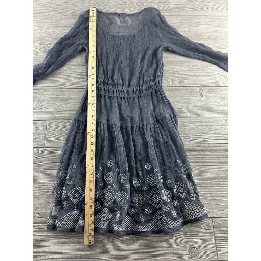 WOMENS 4 LOVE AND LIBERTY BLUE GREY SILK SHEER TUNIC SHIFT DRESS Size Medium - Picture 6 of 11